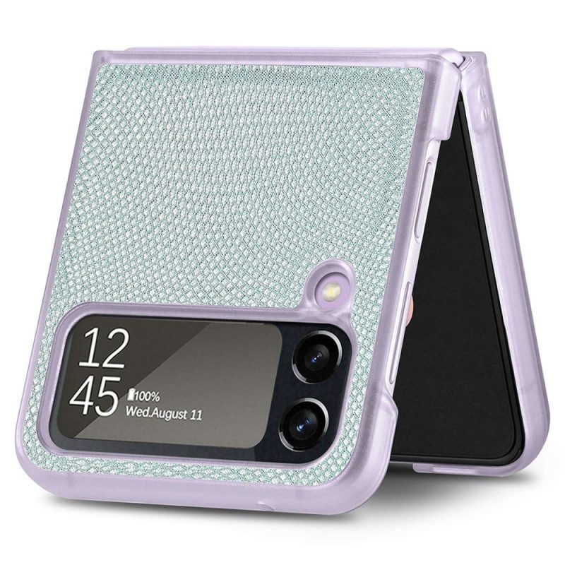 Folio Cover Samsung Galaxy Z Flip 4 Custodia in pelle Stile Serpente Su Silicone Trasparente