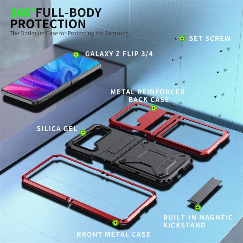 Folio Cover Samsung Galaxy Z Flip 4 Custodia in pelle Supporto In Metallo E Vivavoce