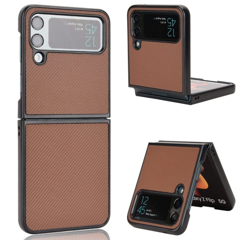 Folio Cover Samsung Galaxy Z Flip 4 Custodia in pelle Texture In Fibra Di Carbonio Effetto Pelle