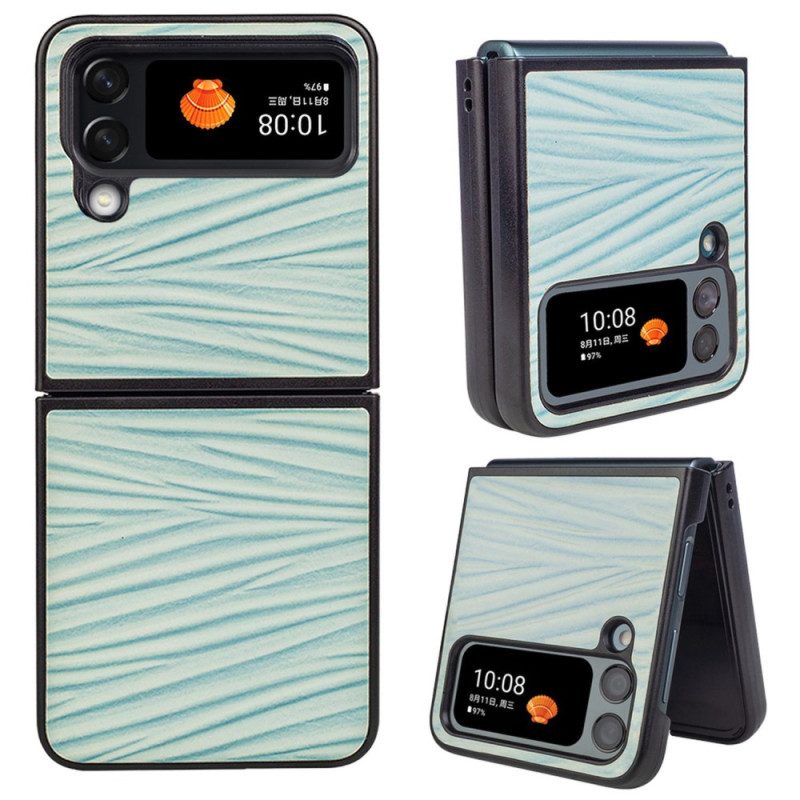 Folio Cover Samsung Galaxy Z Flip 4 Custodia in pelle Trama Ondulata In Vera Pelle