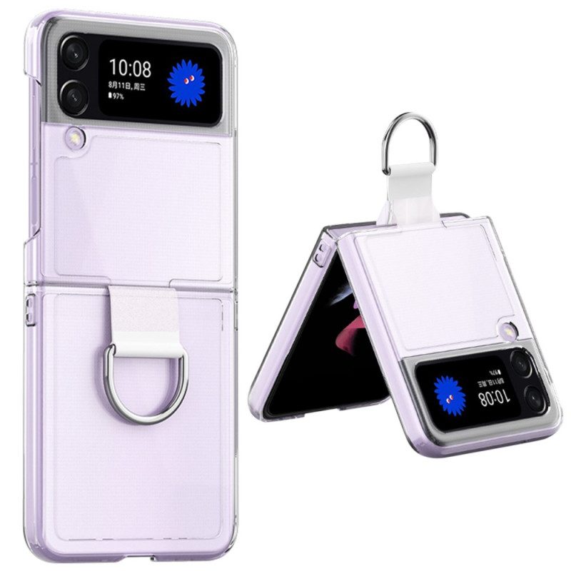 Folio Cover Samsung Galaxy Z Flip 4 Custodia in pelle Trasparente Con Anello