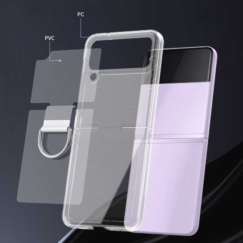 Folio Cover Samsung Galaxy Z Flip 4 Custodia in pelle Trasparente Con Anello