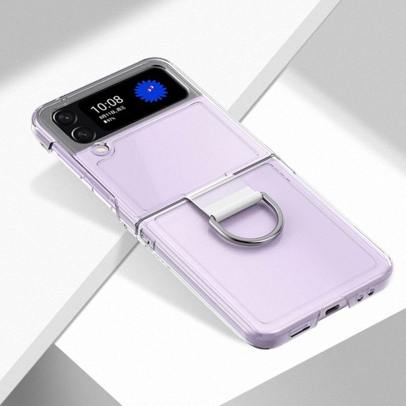 Folio Cover Samsung Galaxy Z Flip 4 Custodia in pelle Trasparente Con Anello