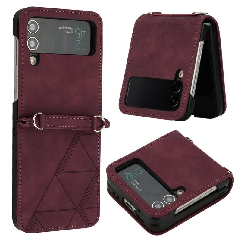 Folio Cover Samsung Galaxy Z Flip 4 Custodia in pelle Triangoli In Ecopelle