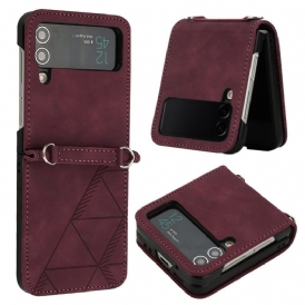 Folio Cover Samsung Galaxy Z Flip 4 Custodia in pelle Triangoli In Ecopelle