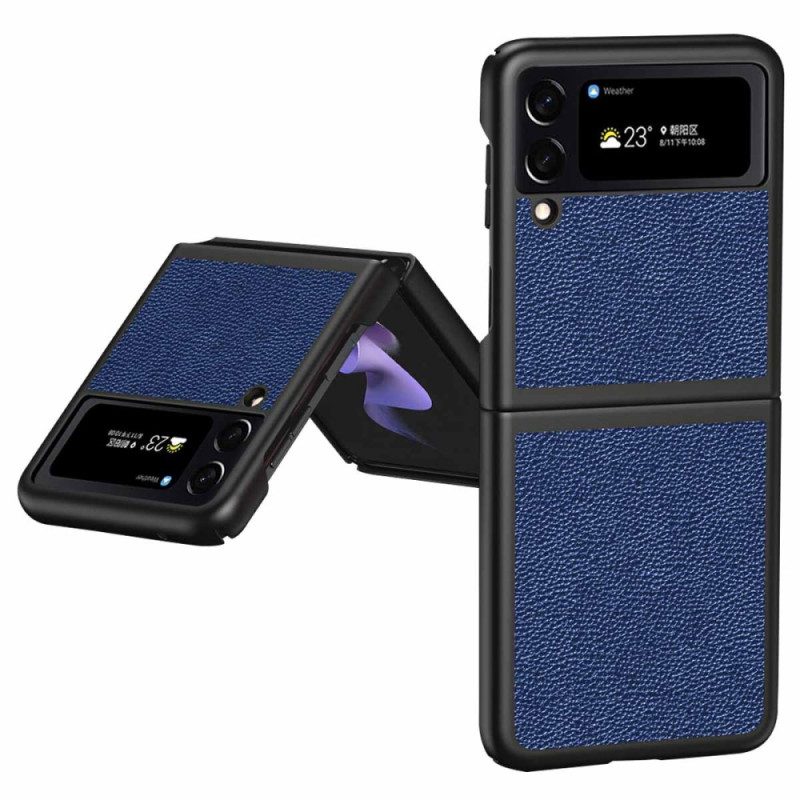 Folio Cover Samsung Galaxy Z Flip 4 Custodia in pelle Vera Pelle Color Litchi