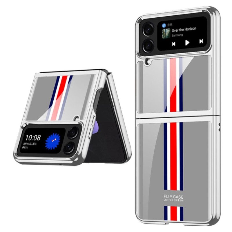 Folio Cover Samsung Galaxy Z Flip 4 Custodia in pelle Vetro Temperato Tricolore Gkk