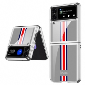 Folio Cover Samsung Galaxy Z Flip 4 Custodia in pelle Vetro Temperato Tricolore Gkk