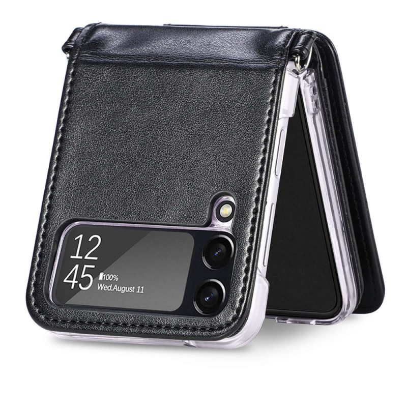 Folio Cover Samsung Galaxy Z Flip 4 Portafoglio Custodia in pelle Portafoglio Con Tracolla