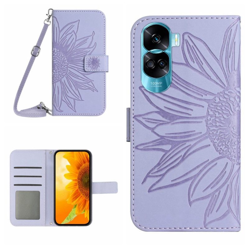 Custodia in pelle Honor 90 Lite Girasole Con Tracolla