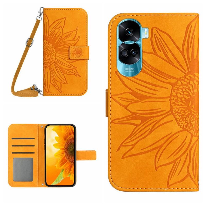 Custodia in pelle Honor 90 Lite Girasole Con Tracolla