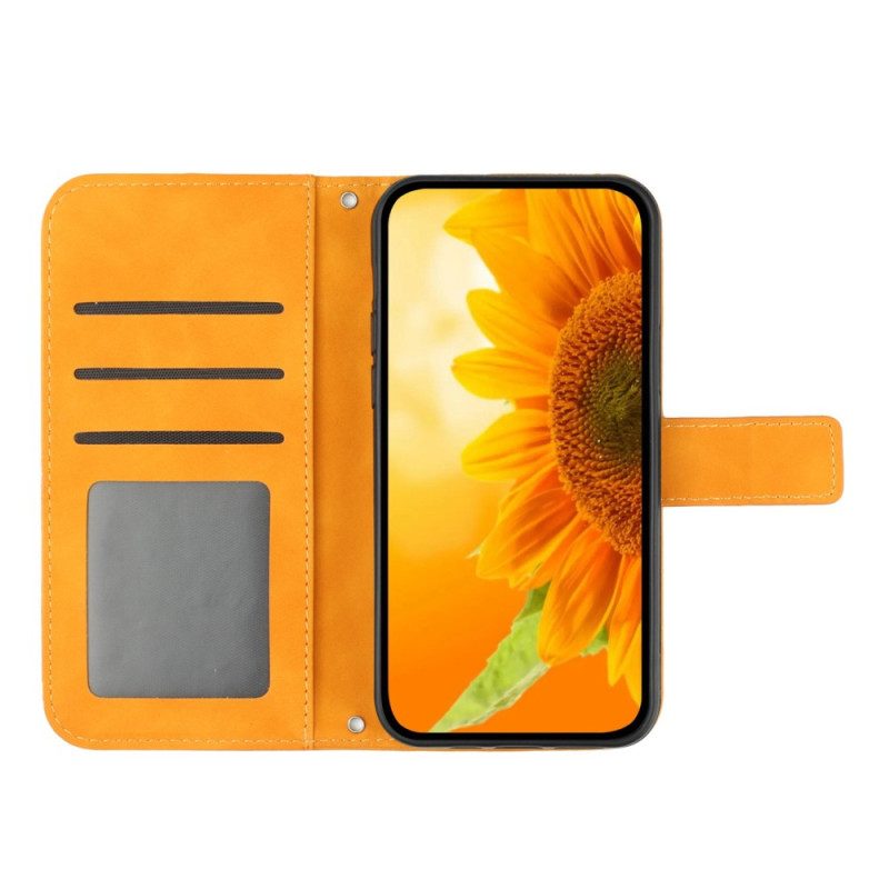 Custodia in pelle Honor 90 Lite Girasole Con Tracolla