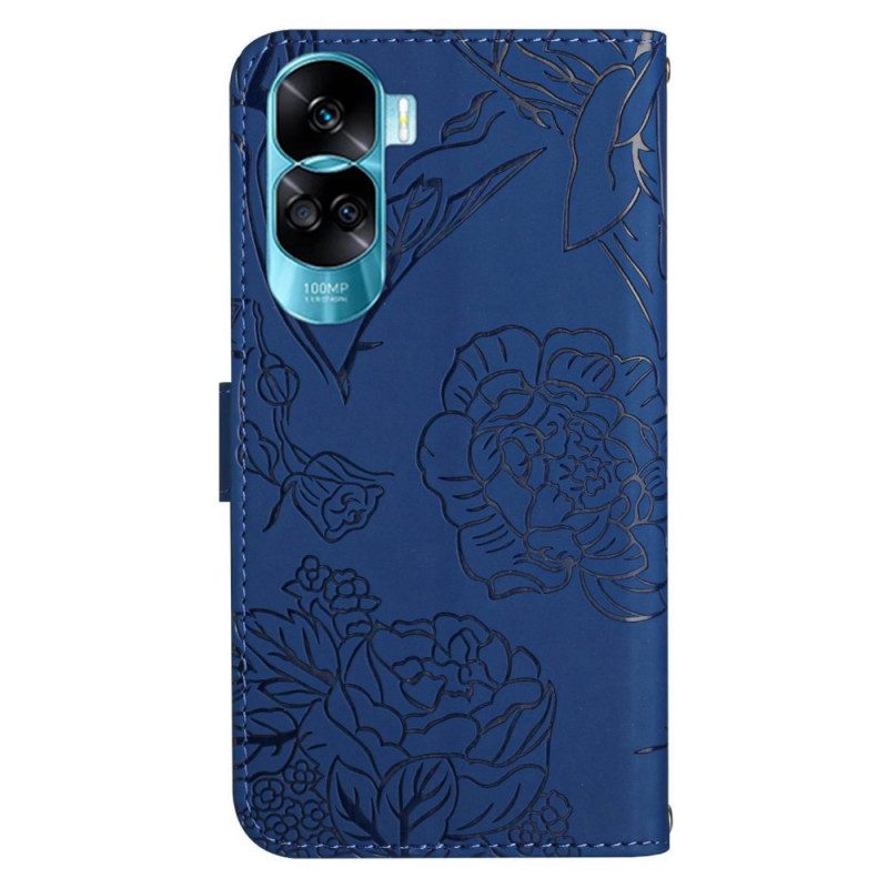 Folio Cover Honor 90 Lite Farfalle E Tracolla