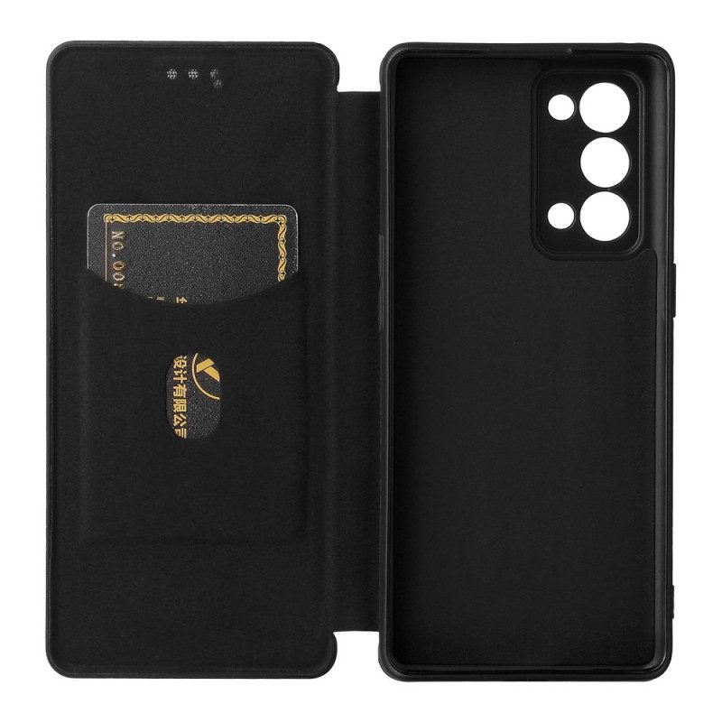 Folio Cover Oppo Reno 6 Pro 5G Custodia in pelle Fibra Di Carbonio E Fettuccia