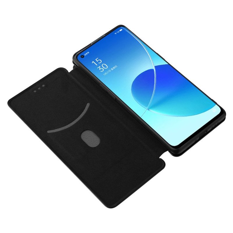 Folio Cover Oppo Reno 6 Pro 5G Custodia in pelle Fibra Di Carbonio E Fettuccia