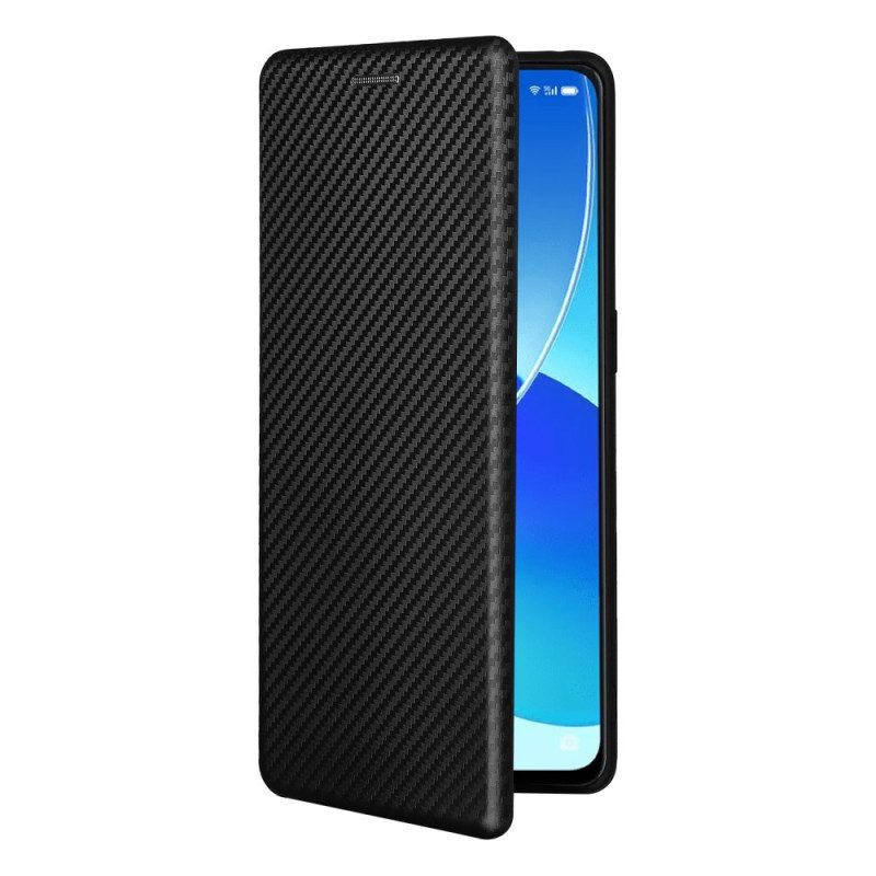 Folio Cover Oppo Reno 6 Pro 5G Custodia in pelle Fibra Di Carbonio E Fettuccia