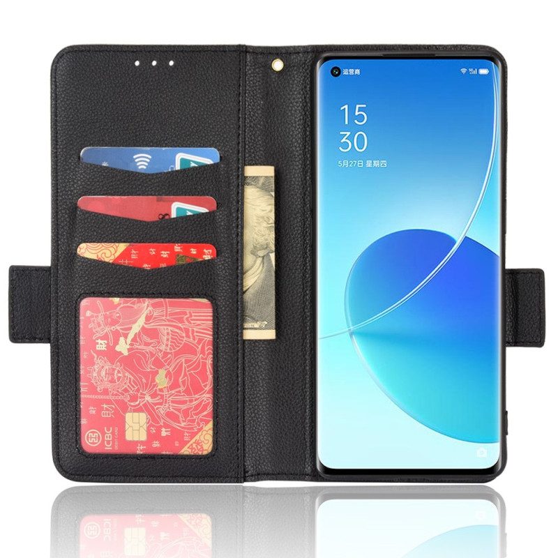 Folio Cover Oppo Reno 6 Pro 5G Litchi Texture Multifunzione