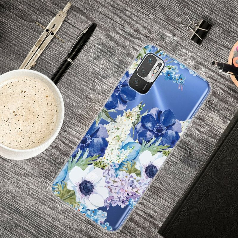 Cover Xiaomi Redmi Note 10 5G Fiori Blu Dell'acquerello