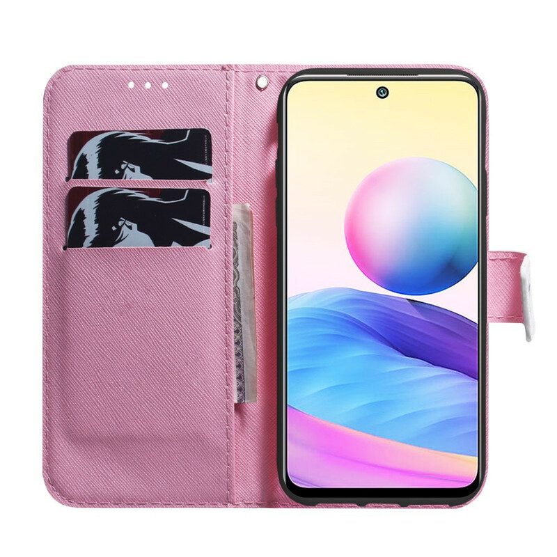 Custodia A Portafoglio Xiaomi Redmi Note 10 5G Fiore Rosa Polveroso