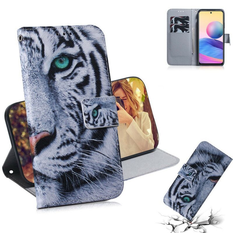 Custodia in pelle Xiaomi Redmi Note 10 5G Faccia Da Tigre