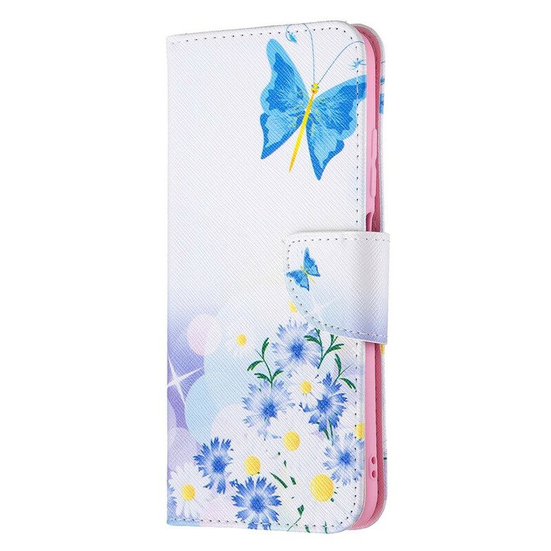 Custodia in pelle Xiaomi Redmi Note 10 5G Farfalle E Fiori