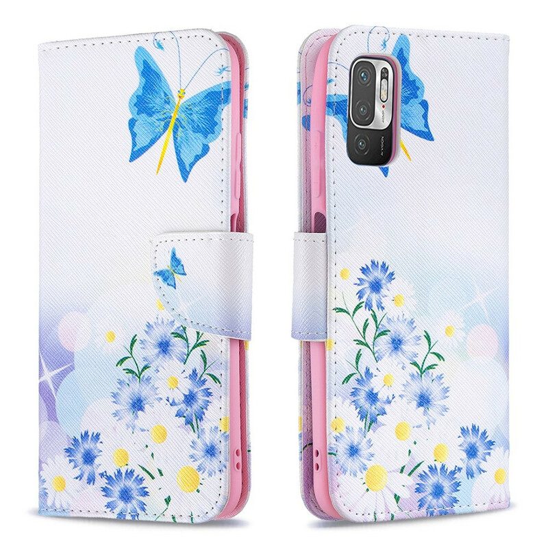 Custodia in pelle Xiaomi Redmi Note 10 5G Farfalle E Fiori