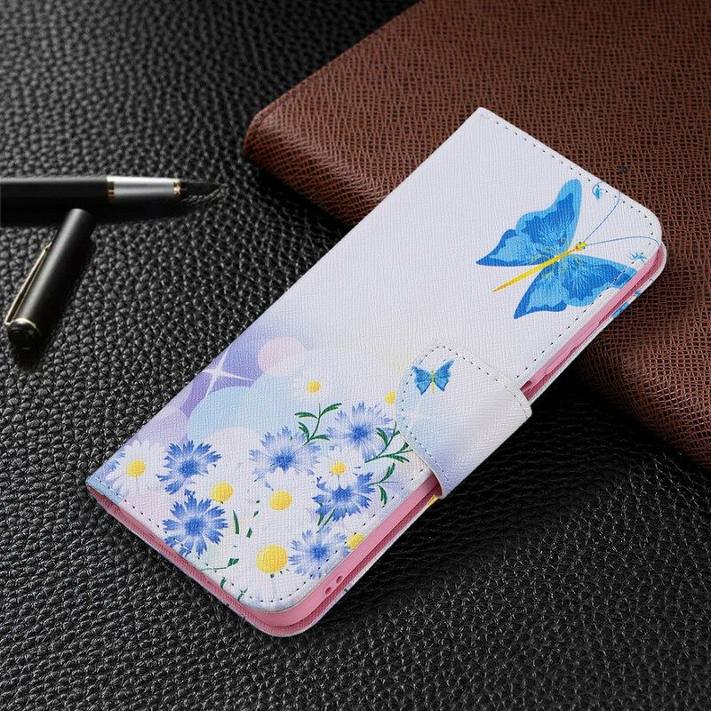 Custodia in pelle Xiaomi Redmi Note 10 5G Farfalle E Fiori