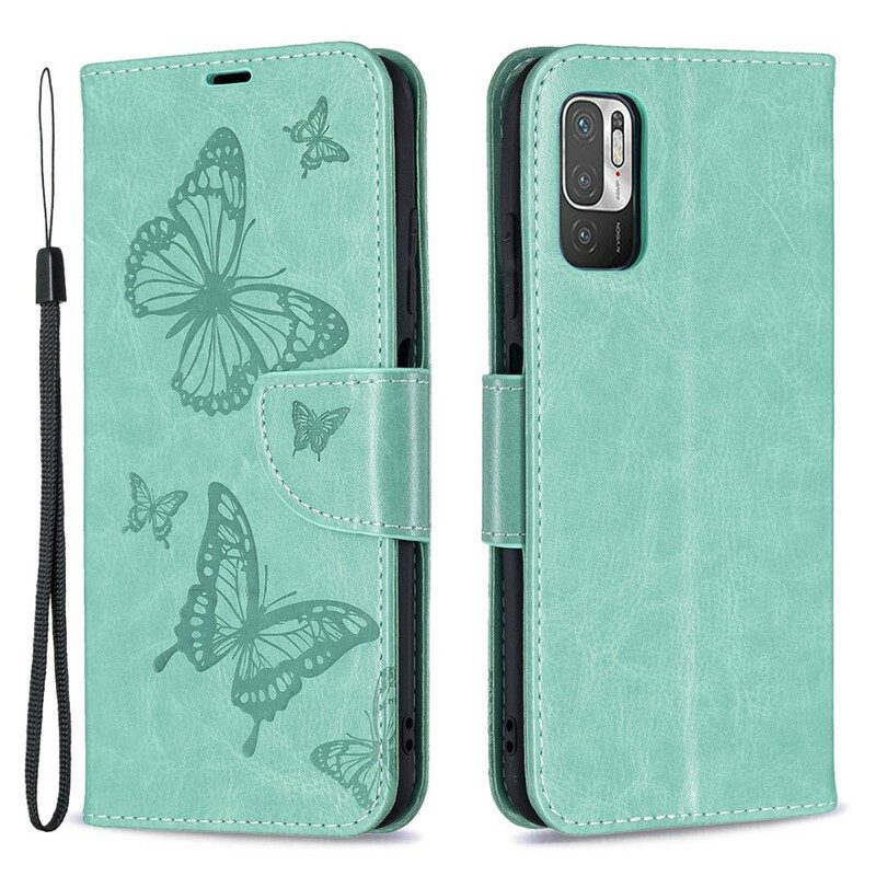 Custodia in pelle Xiaomi Redmi Note 10 5G Farfalle Stampate Strappy