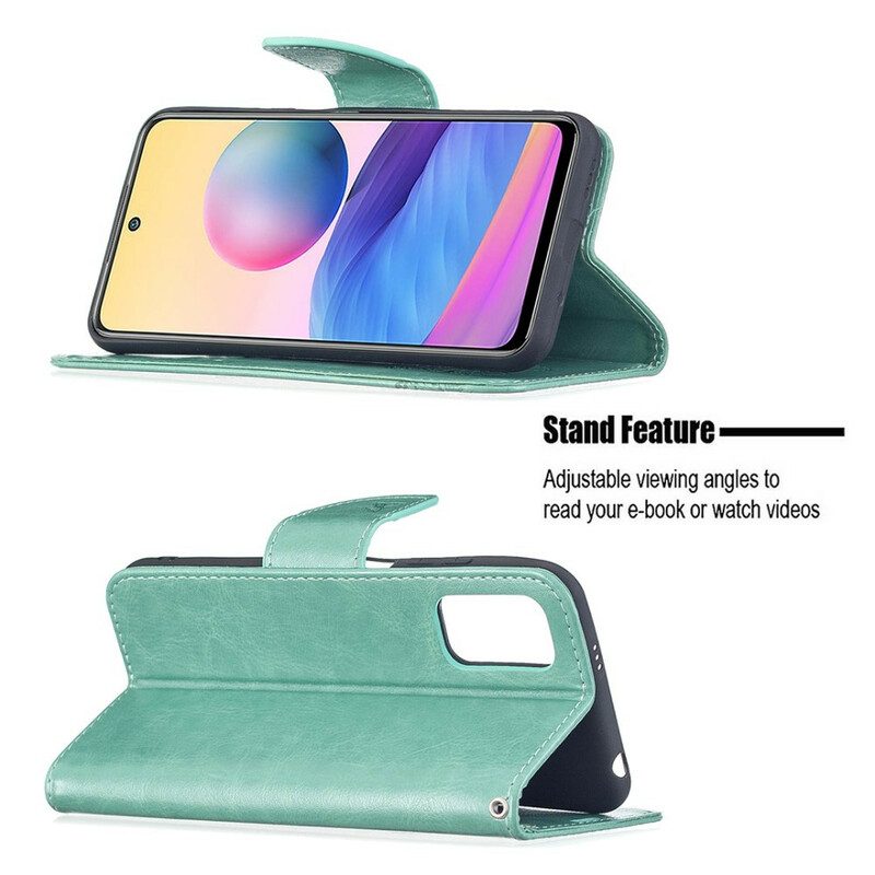 Custodia in pelle Xiaomi Redmi Note 10 5G Farfalle Stampate Strappy