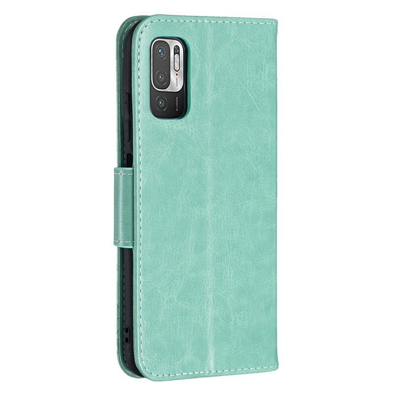 Custodia in pelle Xiaomi Redmi Note 10 5G Farfalle Stampate Strappy