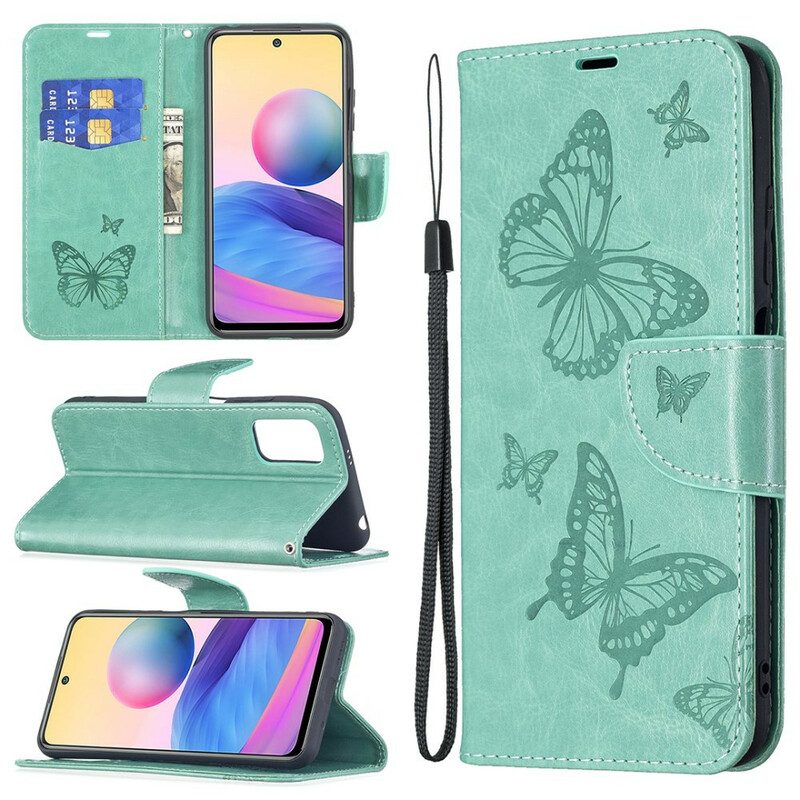 Custodia in pelle Xiaomi Redmi Note 10 5G Farfalle Stampate Strappy