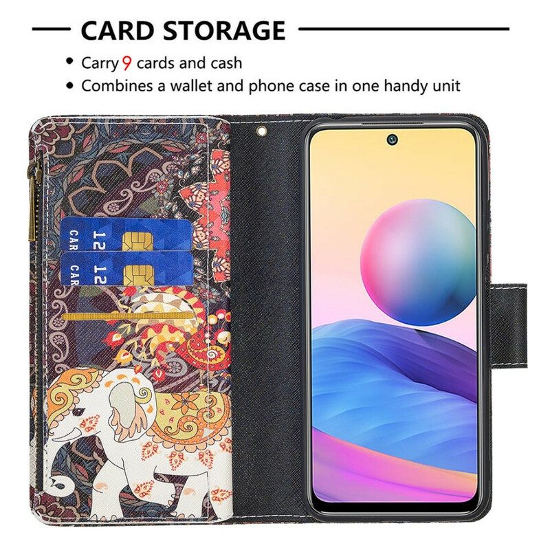 Custodia in pelle Xiaomi Redmi Note 10 5G Tasca Con Zip A Forma Di Elefante