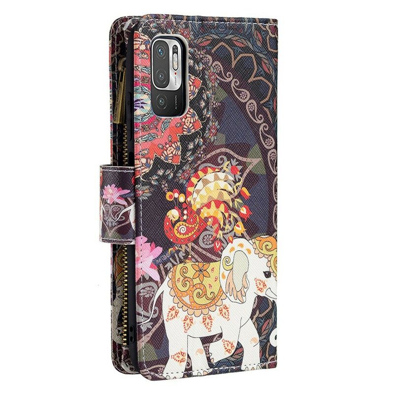 Custodia in pelle Xiaomi Redmi Note 10 5G Tasca Con Zip A Forma Di Elefante