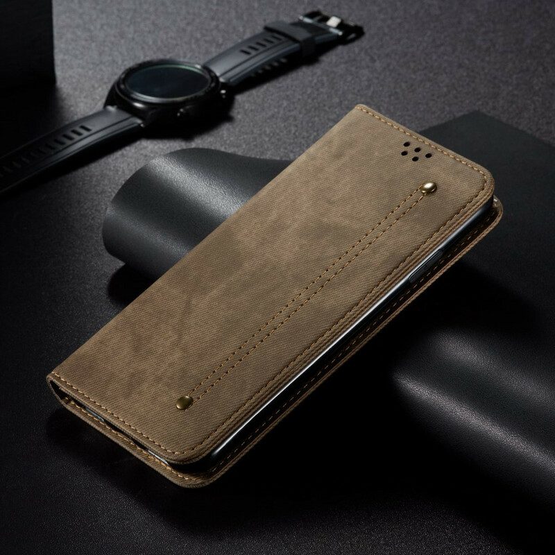 Folio Cover Xiaomi Redmi Note 10 5G Custodia in pelle Tessuto Denim