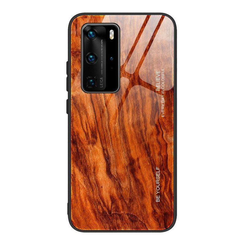 Cover Huawei P40 Pro Design In Legno Vetro Temperato