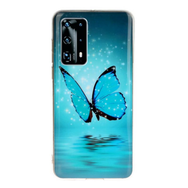 Cover Huawei P40 Pro Farfalla Blu Fluorescente