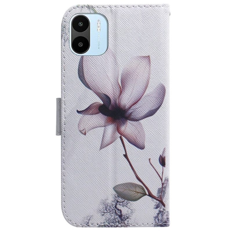 Custodia A Portafoglio Xiaomi Redmi A1 Fiore Rosa Polveroso