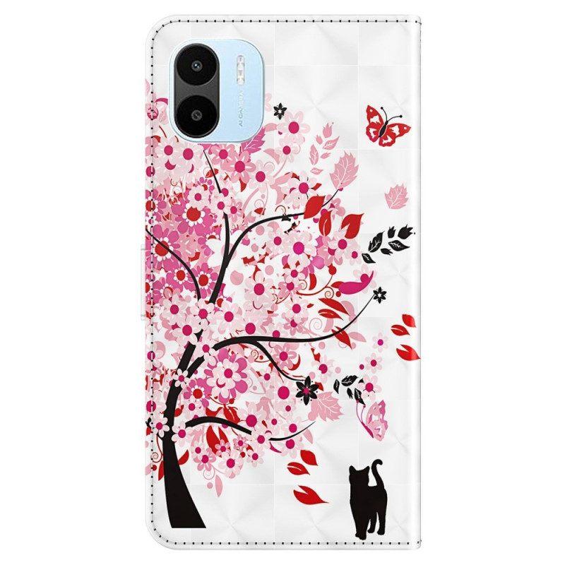 Custodia in pelle Xiaomi Redmi A1 Albero E Gatto Strappy