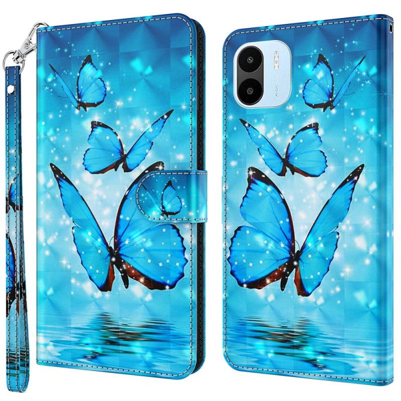 Custodia in pelle Xiaomi Redmi A1 Farfalle Blu Volanti