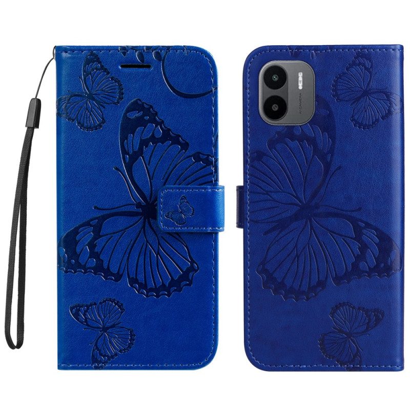 Custodia in pelle Xiaomi Redmi A1 Farfalle Con Cinturino Gigante