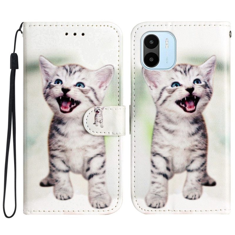 Custodia in pelle Xiaomi Redmi A1 Piccolo Gattino Con Cinturino