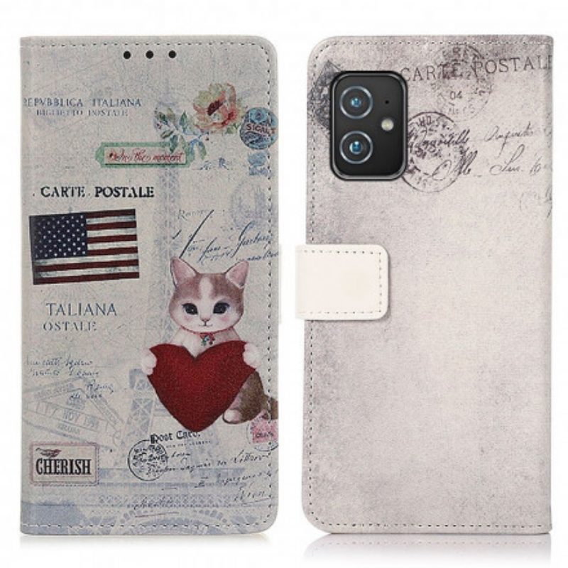 Custodia in pelle Asus Zenfone 8 Gatto Viaggiatore