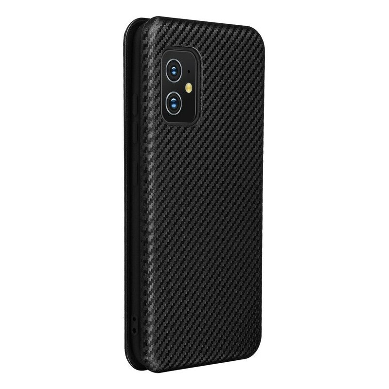 Folio Cover Asus Zenfone 8 Custodia in pelle Fibra Di Carbonio Con Anello Di Supporto