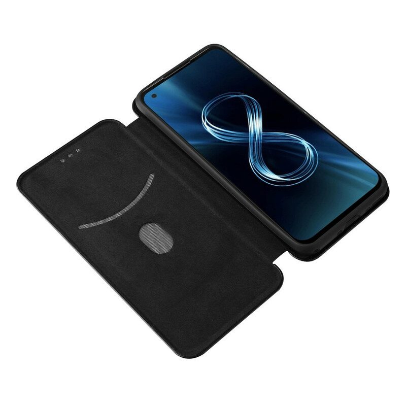 Folio Cover Asus Zenfone 8 Custodia in pelle Fibra Di Carbonio Con Anello Di Supporto