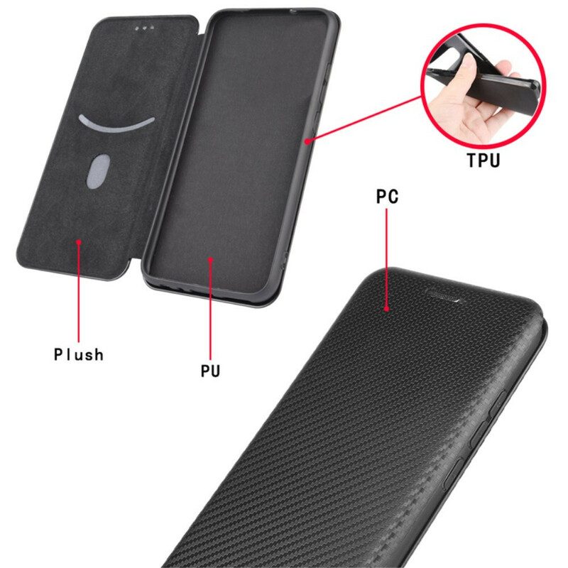 Folio Cover Asus Zenfone 8 Custodia in pelle Fibra Di Carbonio Con Anello Di Supporto