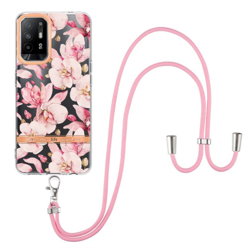 Cover Oppo A94 5G Con Cordoncino Di Fiori