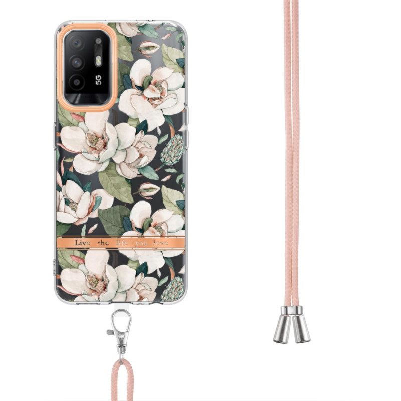 Cover Oppo A94 5G Con Cordoncino Di Fiori