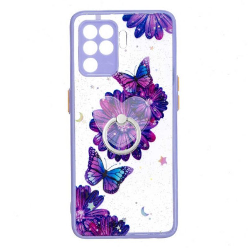 Cover Oppo A94 5G Farfalla Fiore Viola Con Anello