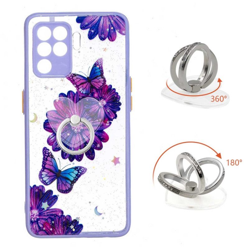 Cover Oppo A94 5G Farfalla Fiore Viola Con Anello