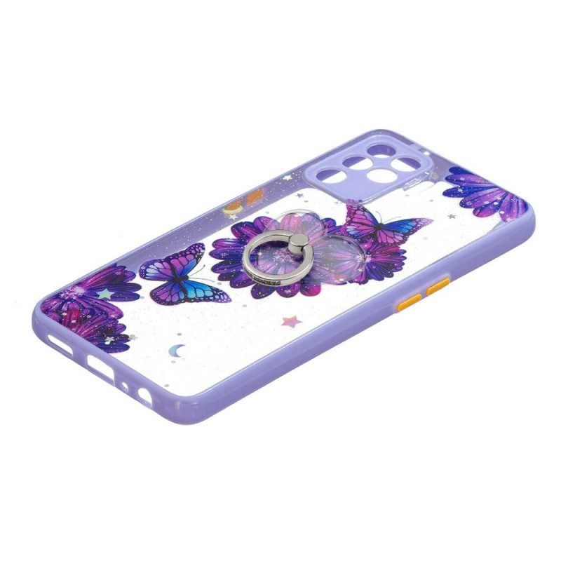 Cover Oppo A94 5G Farfalla Fiore Viola Con Anello